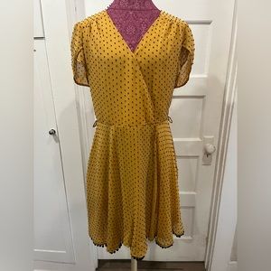 Smak Parlour mustard yellow dress with black Swiss dots, size L